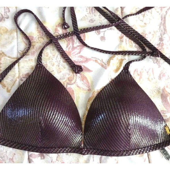 PINK Victoria secret metallic purple burgundy bikini top Size Large - Picture 2 of 3